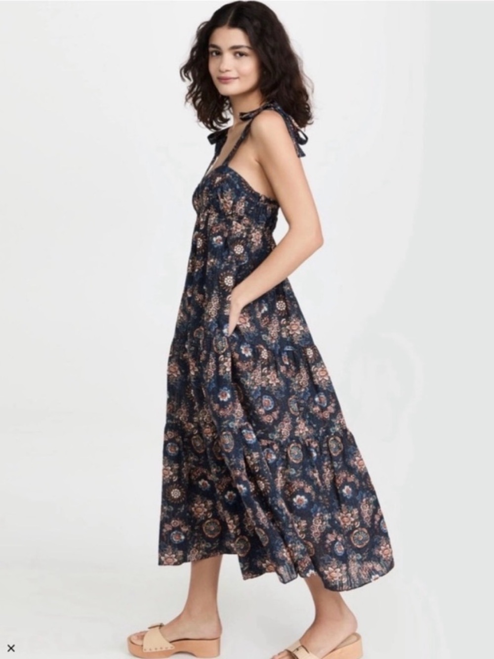 Ulla Johnson Navy Floral Tie-Strap Maxi Dress
